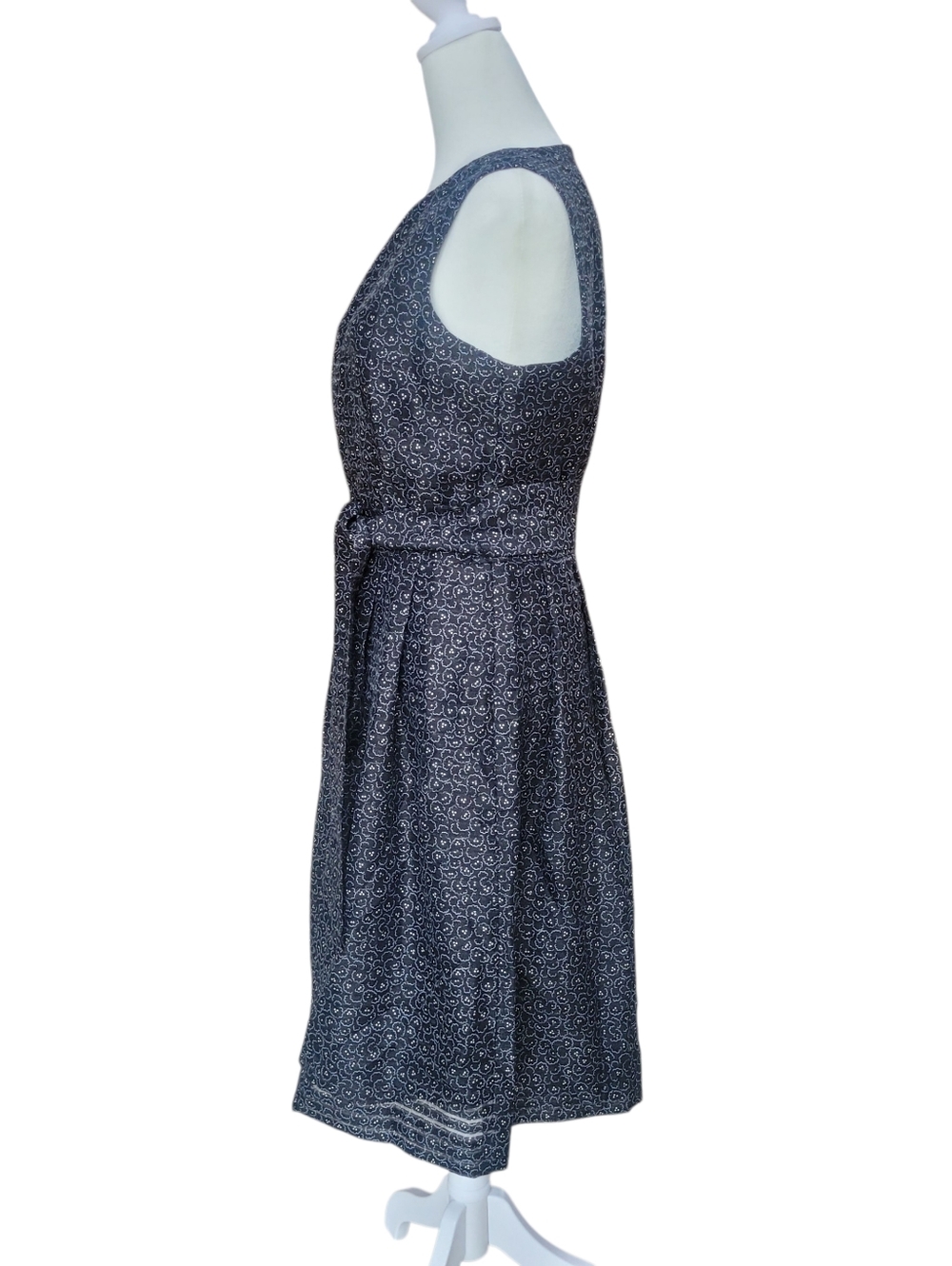 Anne Klein Sleeveless Floral Print Tie-Waist Midi Dress A-Line Blue White Sz 12 - Picture 2 of 11